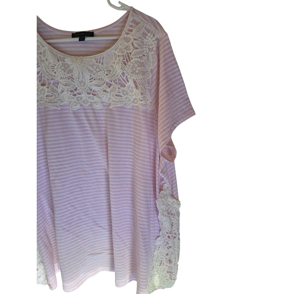Lane Bryant Pink White Striped Crochet Lace Trim Knit Top Plus Size 22/24 - Picture 2 of 6